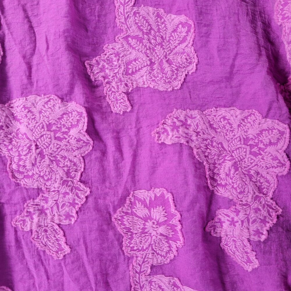 LOFT Womens‎ M Purple Floral Jacquard Blouse Long Sleeve Keyhole Boho Romantic - Picture 4 of 10